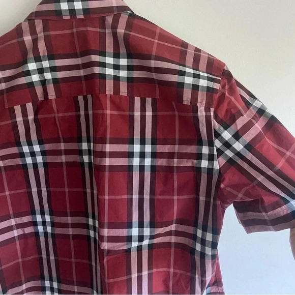 BURBERRY Red Poplin Check Short Sleeve Shirt Sz XS - Picture 6 of 10